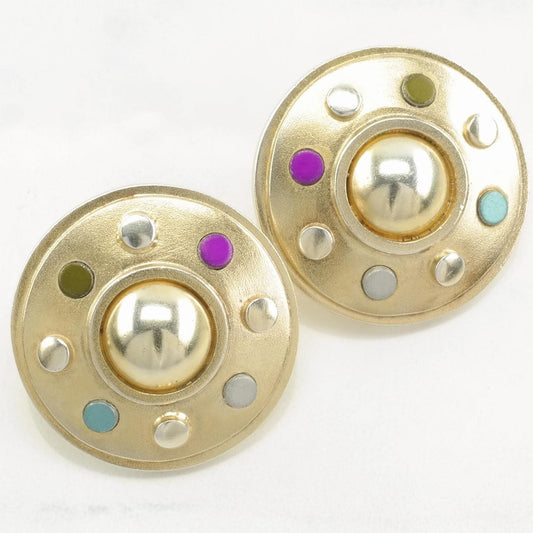 Sterling Silver Multicolor Gold Hue Abstract Earrings Stud