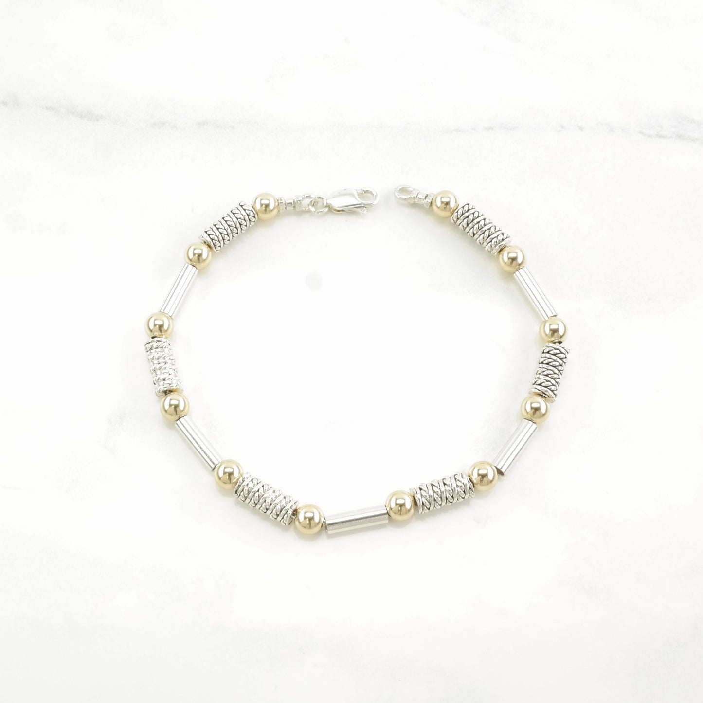 Sterling Silver Line Bracelet Gold Tone Beads BR2422