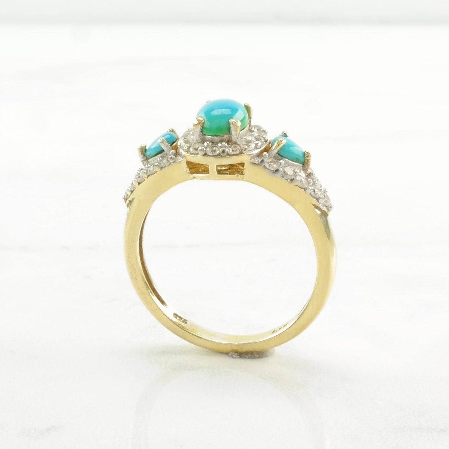 Vintage Turquoise, Topaz Gold Plated Sterling Silver Ring Blue Size 9