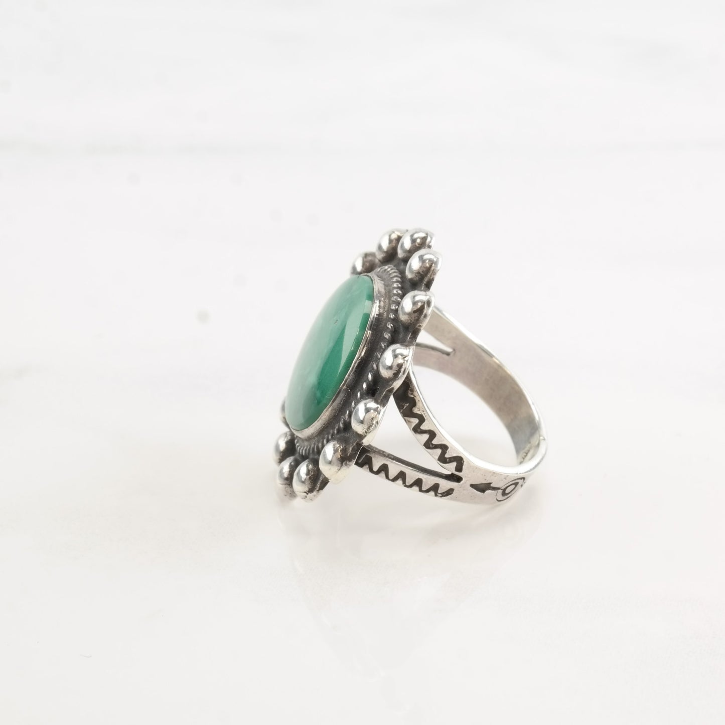 Vintage Fred Harvey Era Silver Ring Turquoise Circle Sun Sterling Size 4 3/4