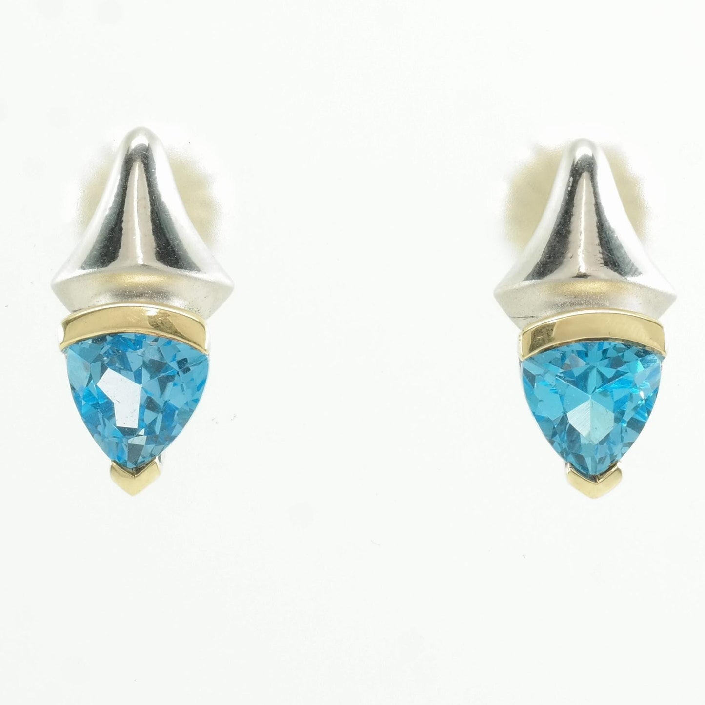 Vintage Sterling Silver Blue Topaz 18K Gold Accent Earrings Stud