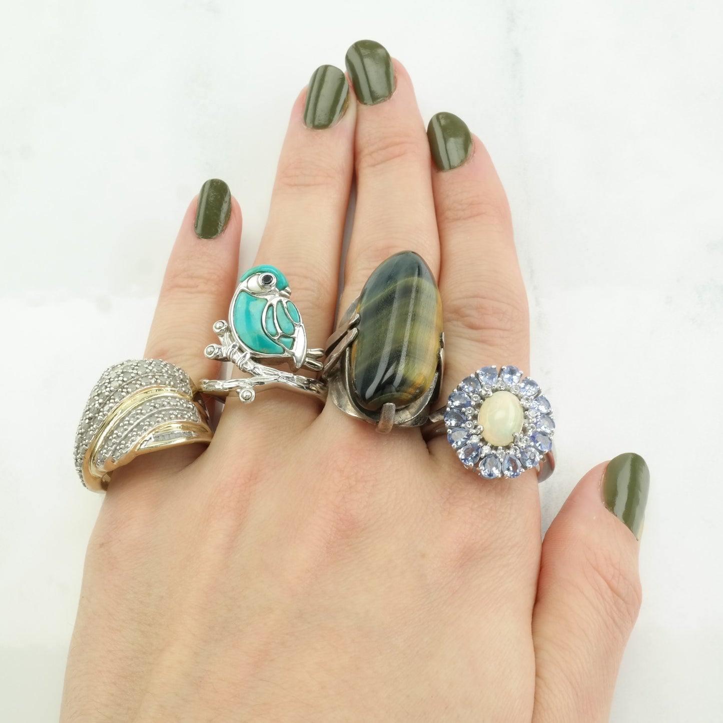 Vintage Mid Century Silver Ring Tigers Eye Sterling Size 5 3/4