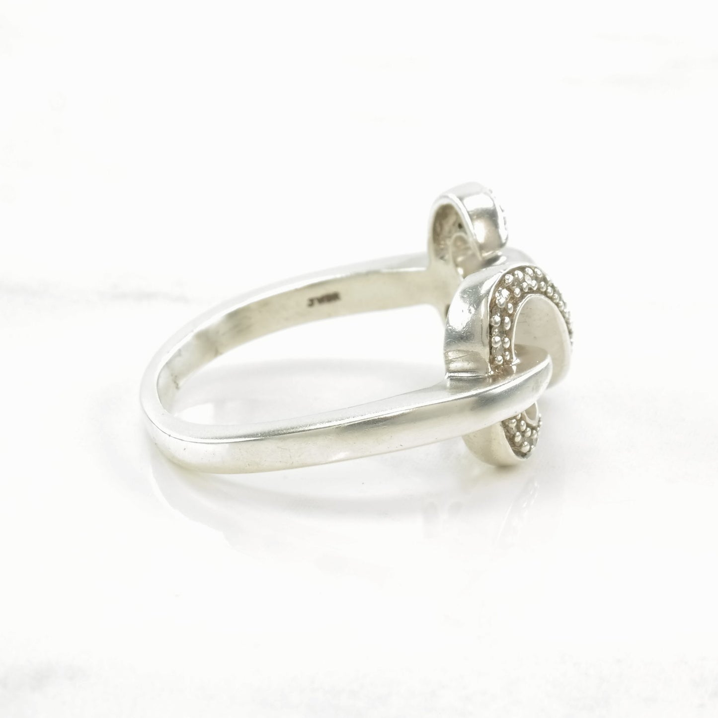 Vintage Sterling Silver Ring Diamond Open Heart Size 10