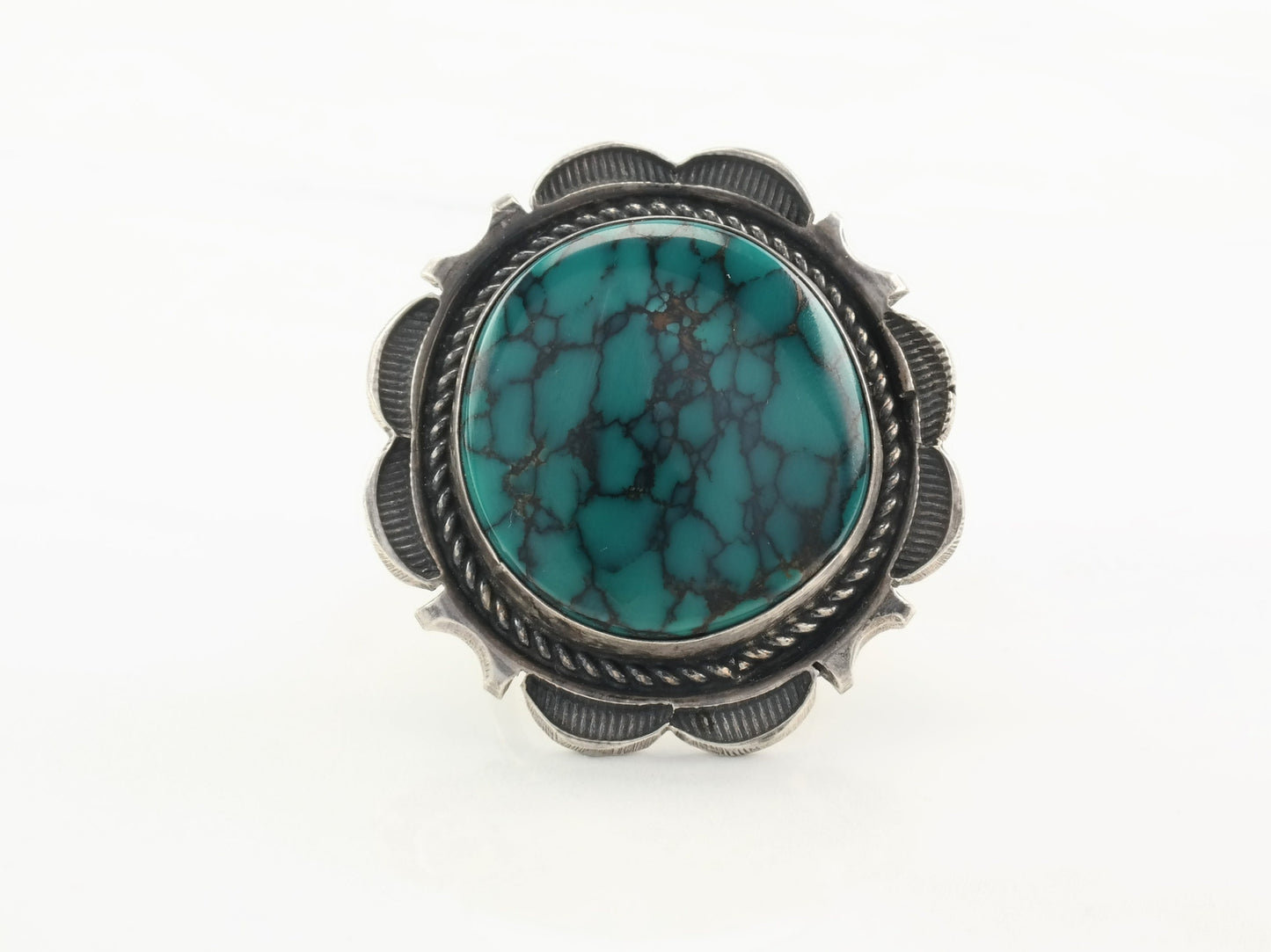 Vintage Native American Sterling Silver & Turquoise Ring | Size 8 | Spiderweb Turquoise | Southwestern Jewelry | Boho Chic | Statement Ring