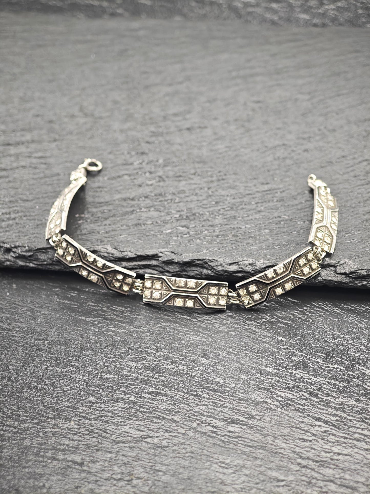 Antique Art Deco Enamel Paste Bracelet Sterling Silver