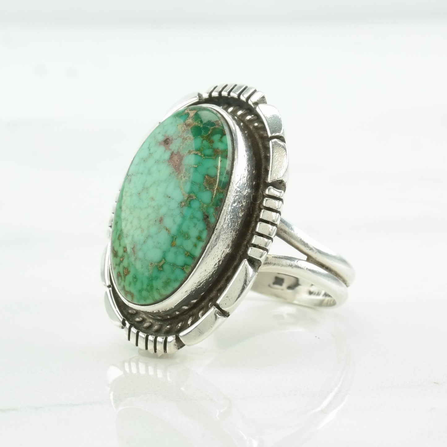 Vintage Native American Sterling Silver Ring with Green Waterweb Turquoise, Size 6 1/2