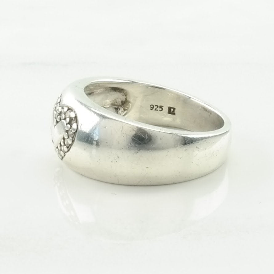 Vintage .15 cttw Silver Ring Diamond Heart, Inlay Sterling Size 7