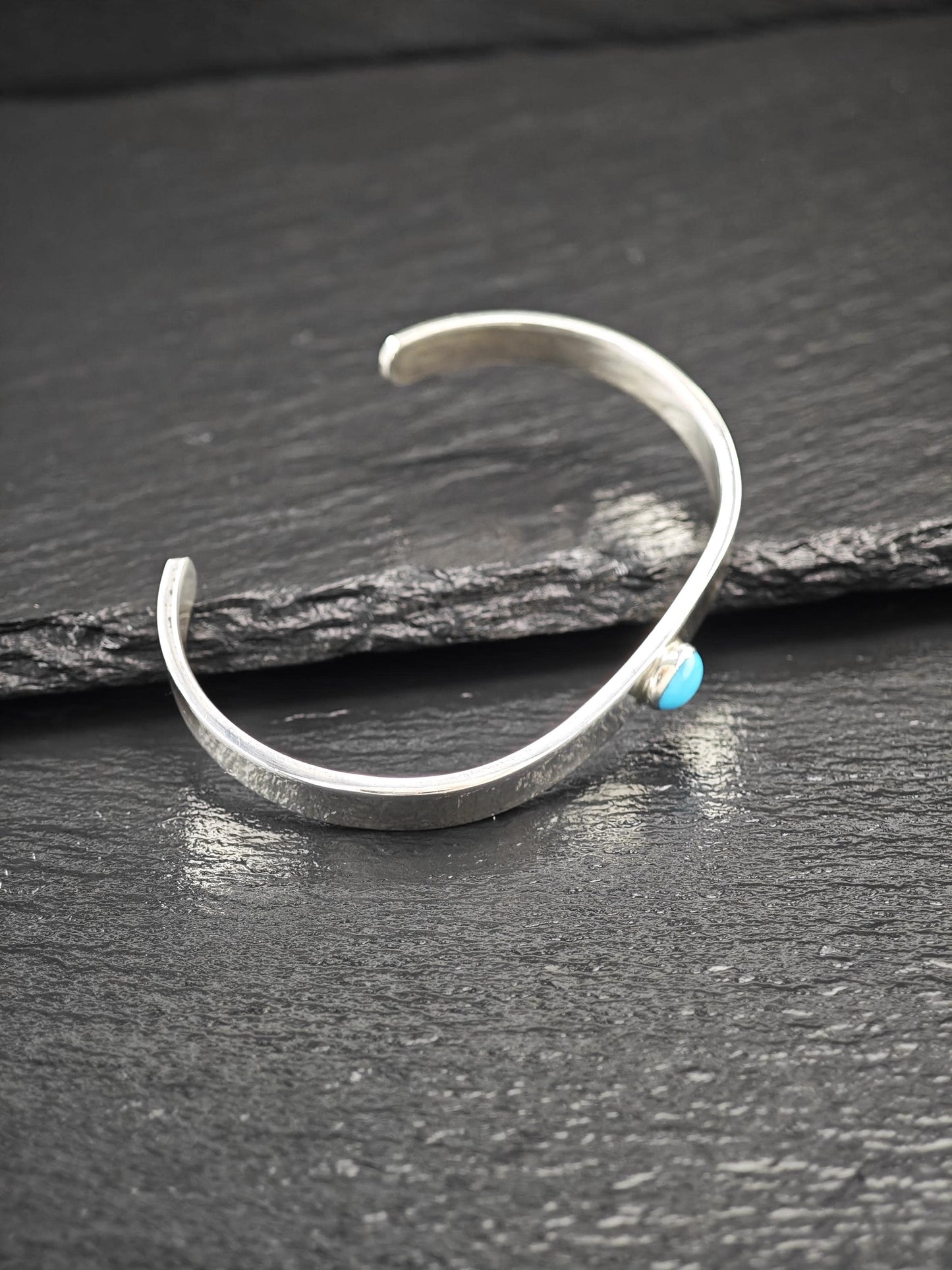 Navajo, Native American Minimalist Turquoise Cuff Bracelet Sterling Silver Stackable