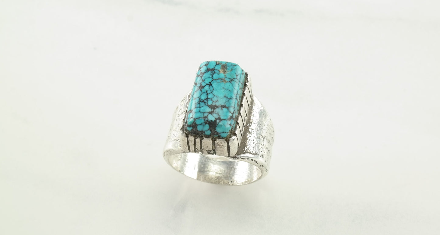 John Shopteese Silver Ring Cloud Mountain Turquoise Sterling Size 8