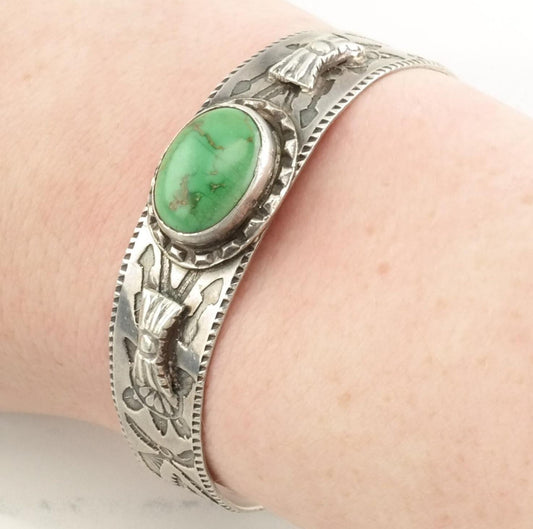 Southwest Sterling Silver Cuff Bracelet Green Turquoise