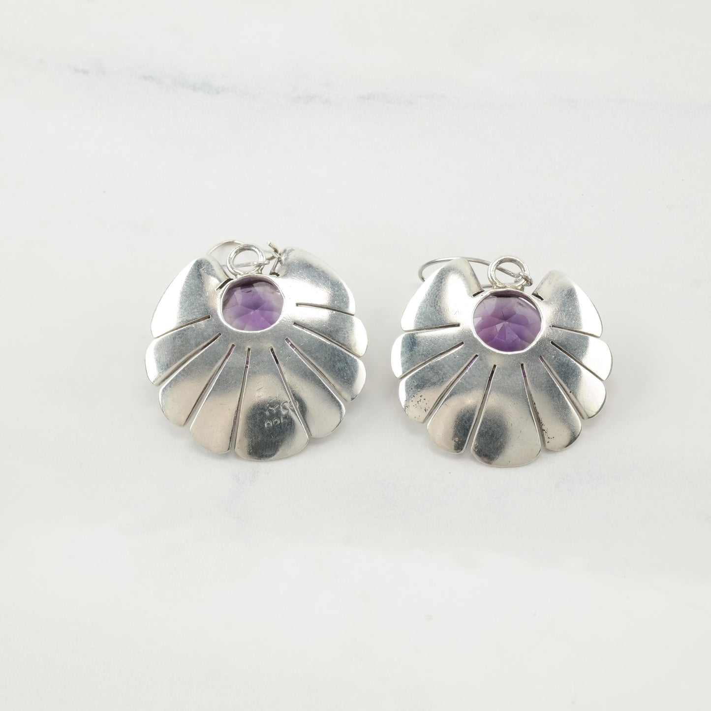 Vintage Amethyst Shell Sterling Silver Kidney Wire Earrings