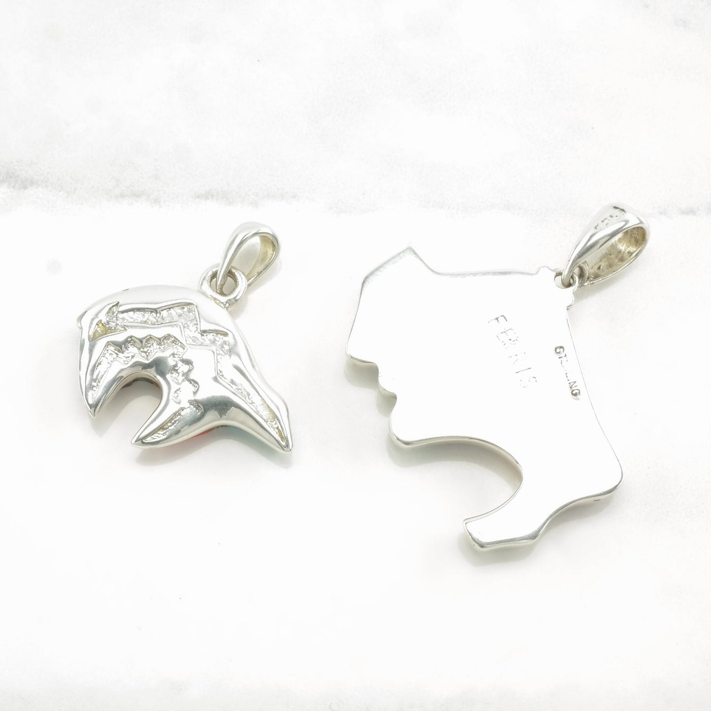 Vintage Southwest Lab Opal, Multi Gem Inlay, Bear, Buffalo, Reversible Sterling Silver Pendant