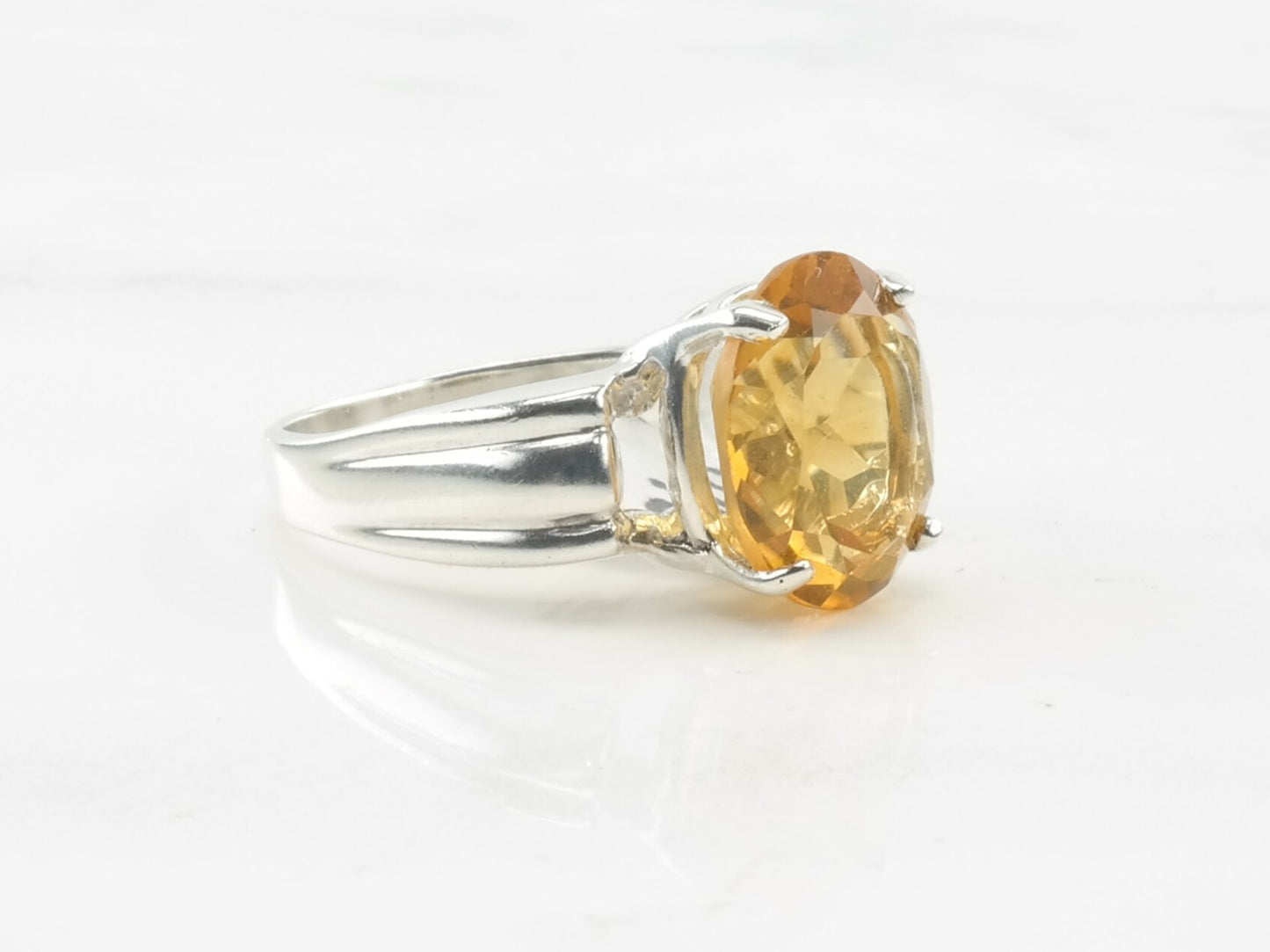 Vintage Sterling Silver Ring Citrine Yellow Size 7 1/2