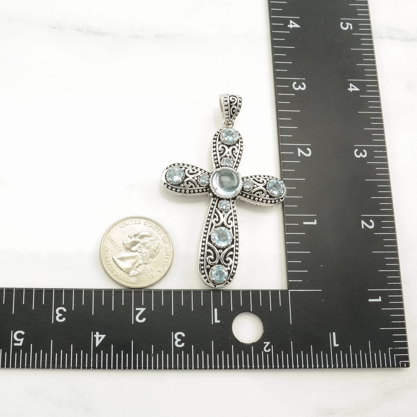 Vintage Topaz Filigree, Cross Sterling Silver Pendant