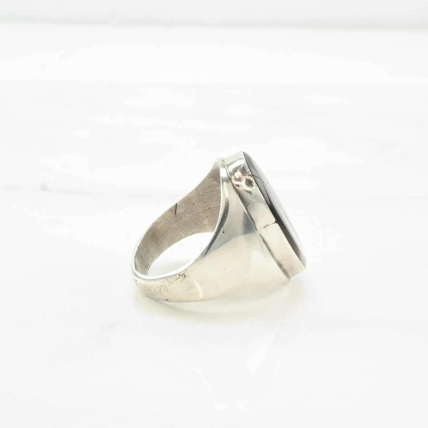 Native Silver Ring MOP Turquoise Jet Coral Inlay Sterling Sz11 1/4 R4526