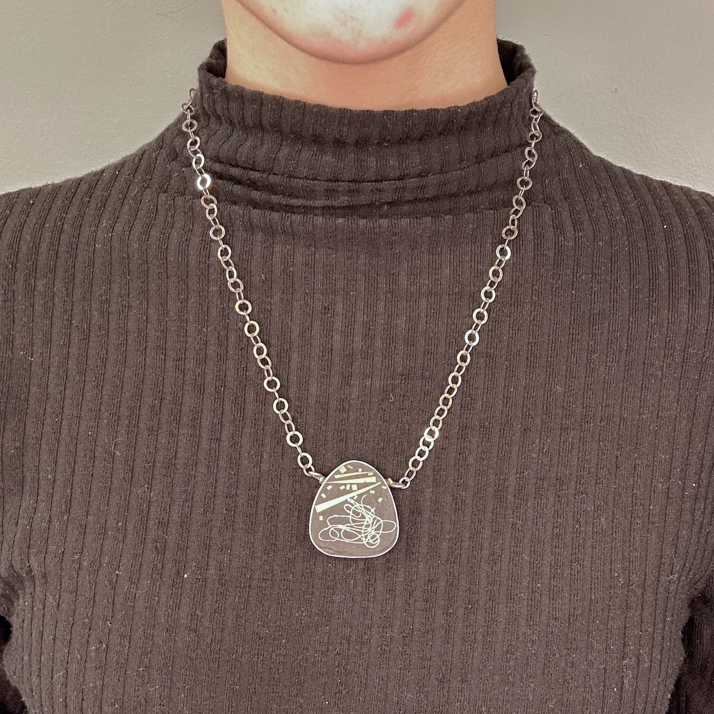 Vintage Studio Sterling Silver Black Inlay Gold Toned Accents Necklace