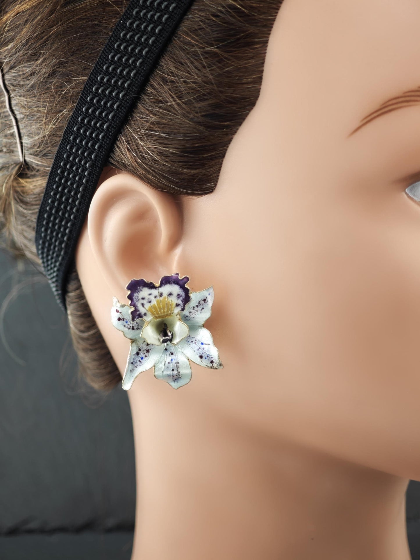 Vintage Enamel, Floral Stud Earrings Sterling Silver