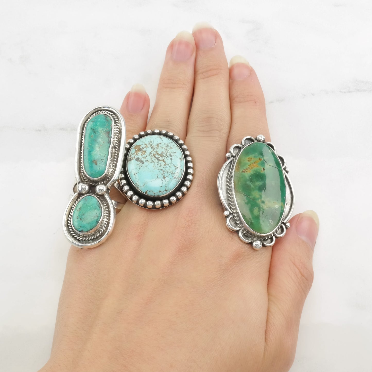 Vintage Native American Ring Two Stone, Turquoise Exclamation Point Sterling Silver Size 9