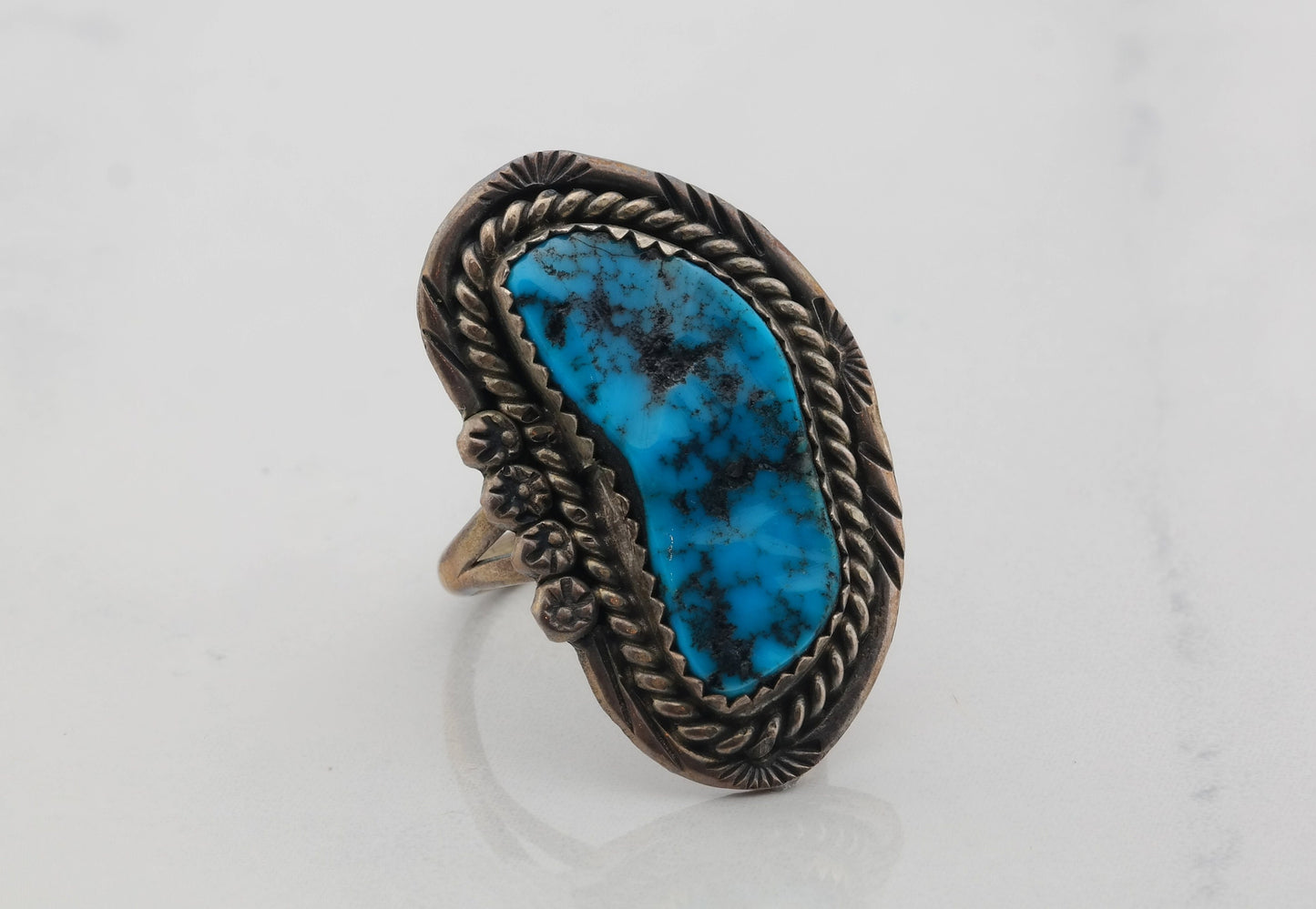 Native American Silver Ring Turquoise Sterling Kingman Size 6.5