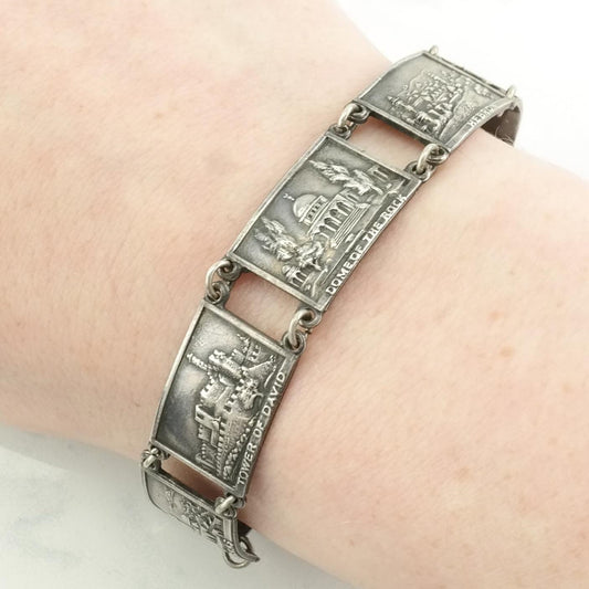 Vintage Sterling Silver Link Bracelet Israel Travel Souvenir