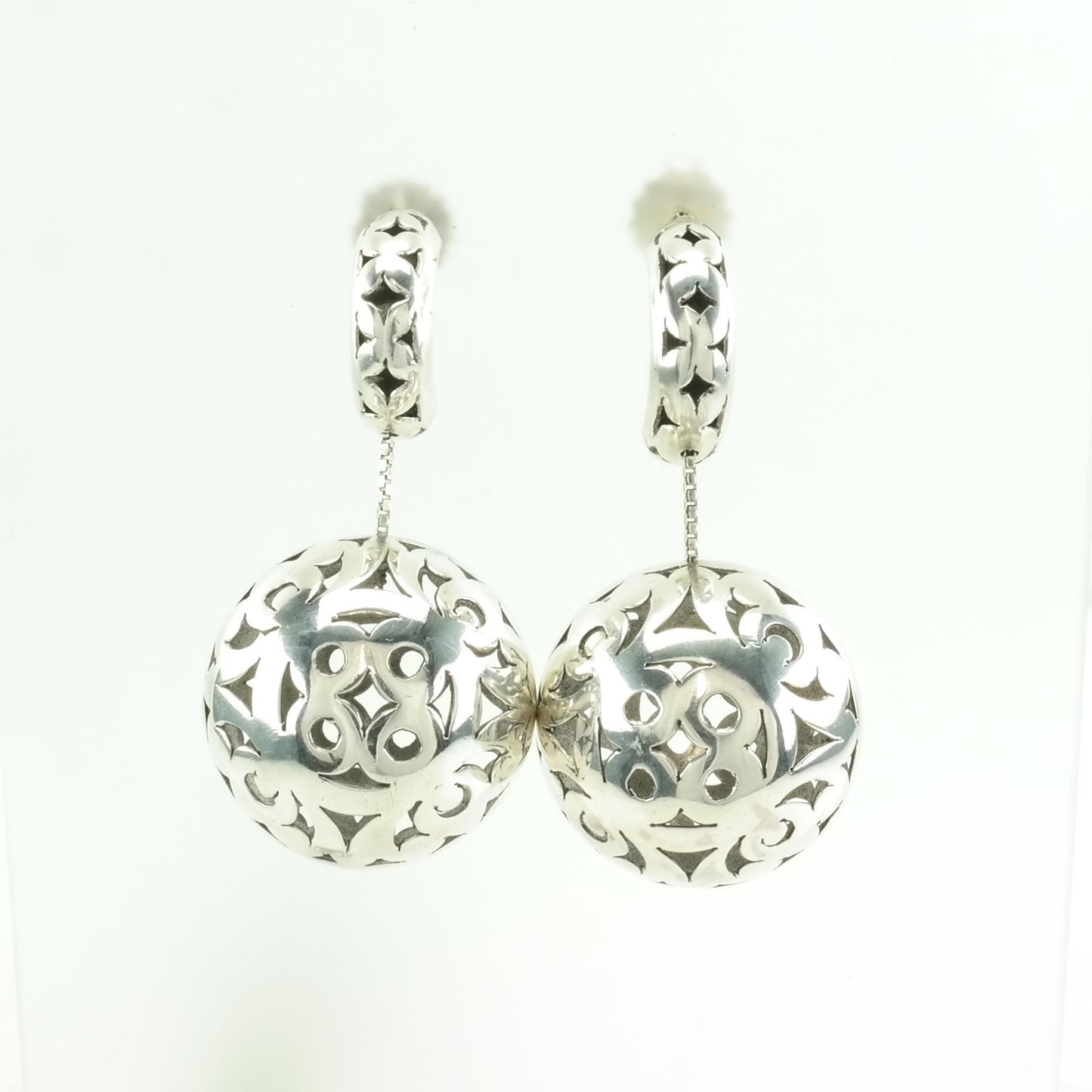 Vintage Sterling Silver Stud/Dangle Earrings Indonesia, Designer Floral Ball