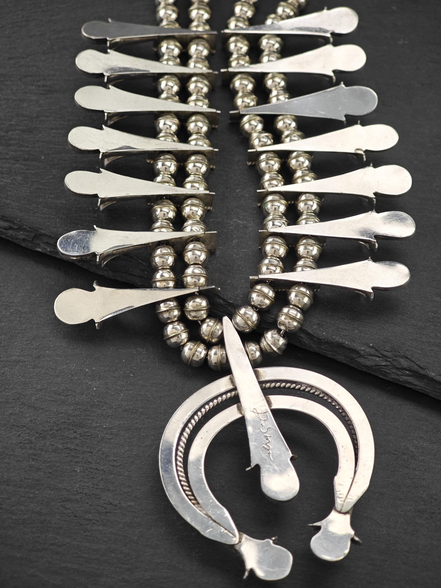 Navajo, Native American Turquoise Squash Blossom Necklace Sterling Silver