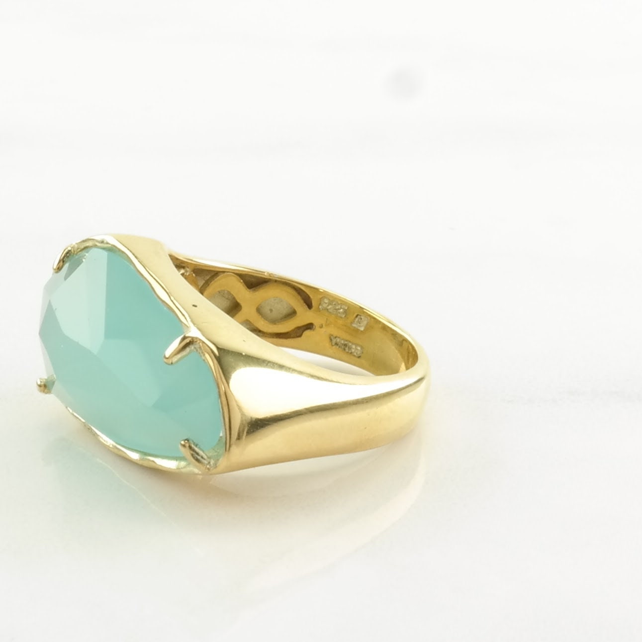 Vintage Sterling Silver Ring Chalcedony Gold Gilded Blue Size 6