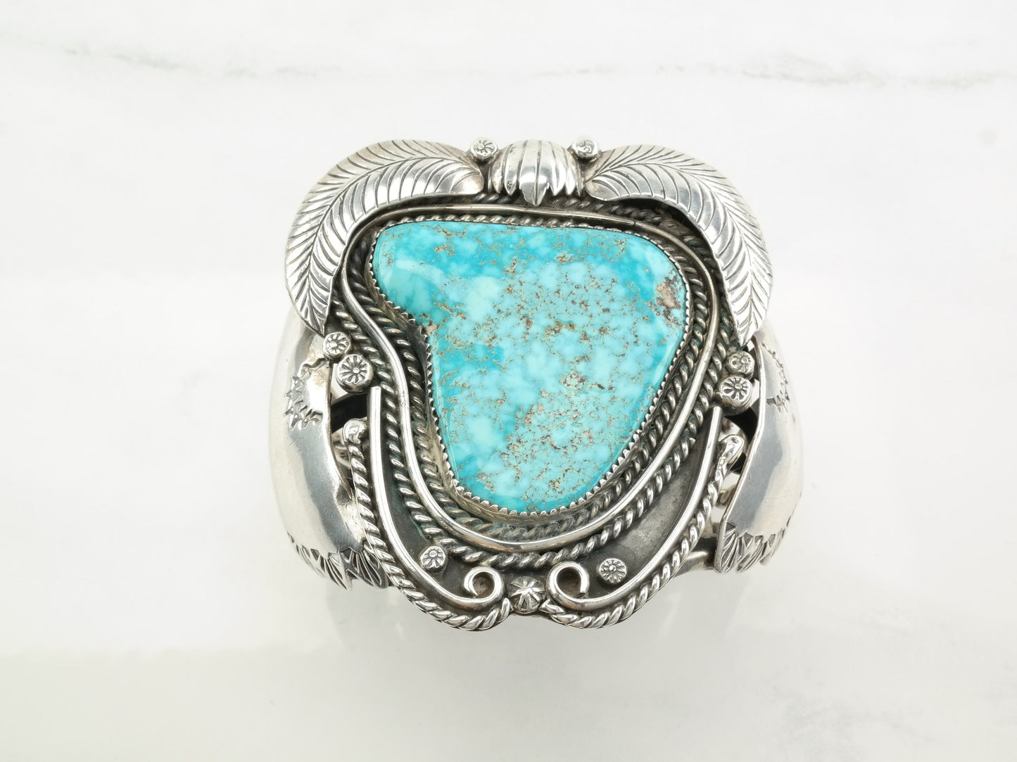 Kewa Cuff Bracelet Blue Kingman's Turquoise Leaf Sterling Silver