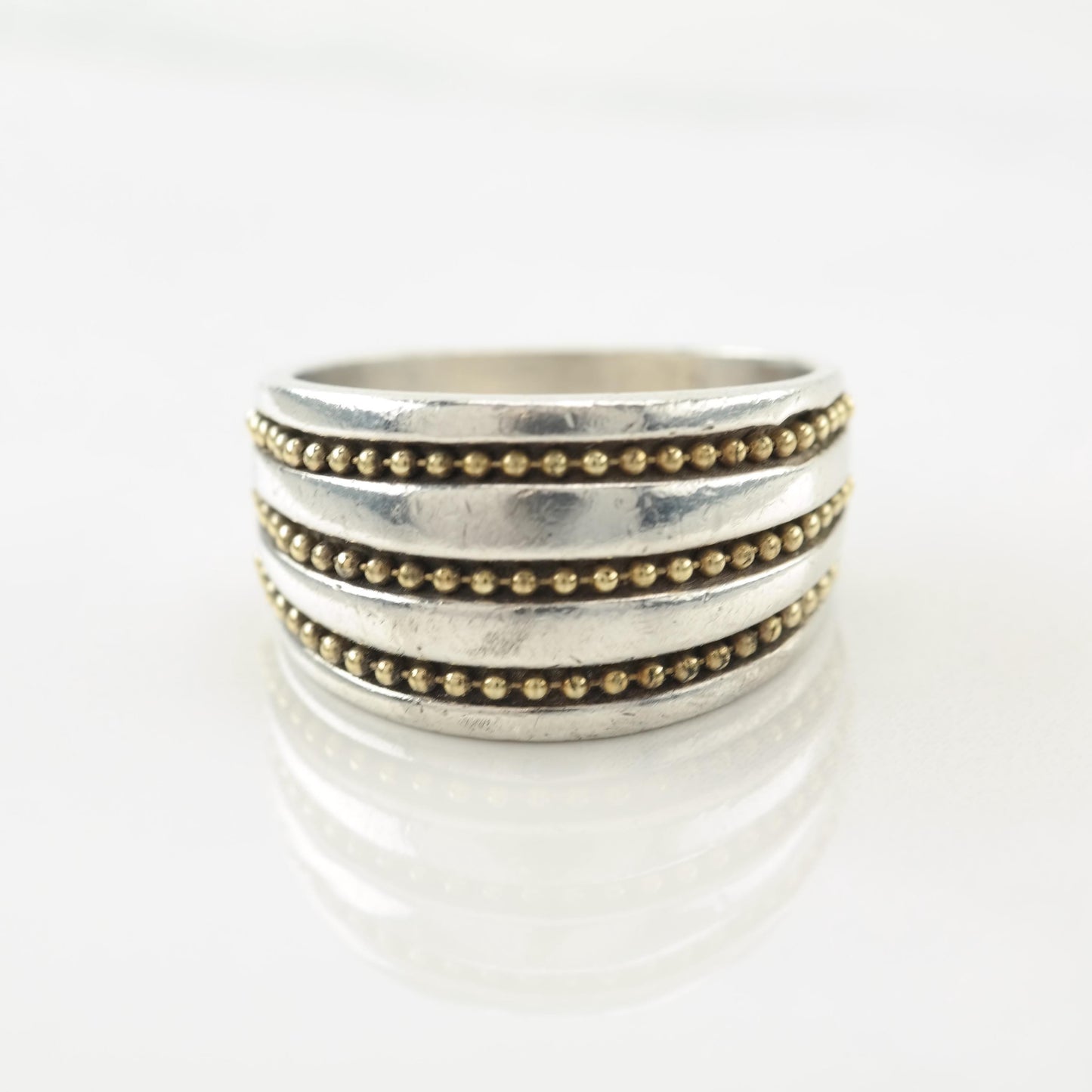 18k Gold Accent, Sterling Silver Ring Size 7 1/4