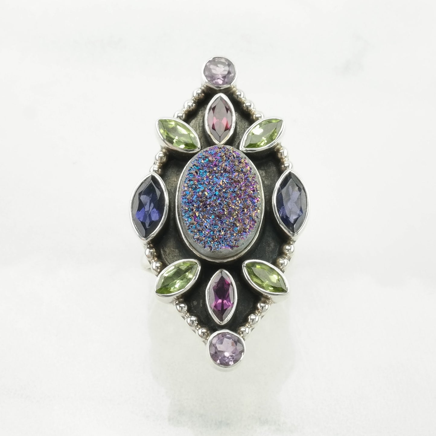 Vintage Nicky Butler Silver Ring Quartz, Amethyst, Peridot Cluster Sterling Size 7 1/4