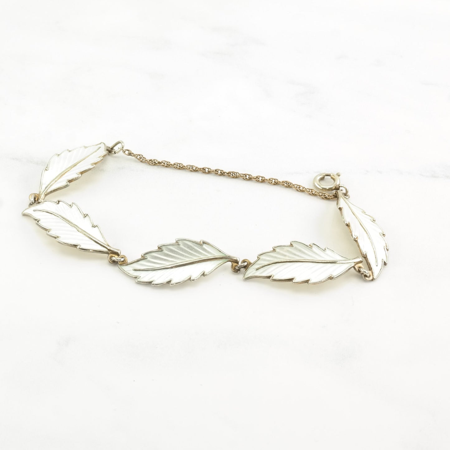 Norway Sterling Silver Link Bracelet Enamel Leaf