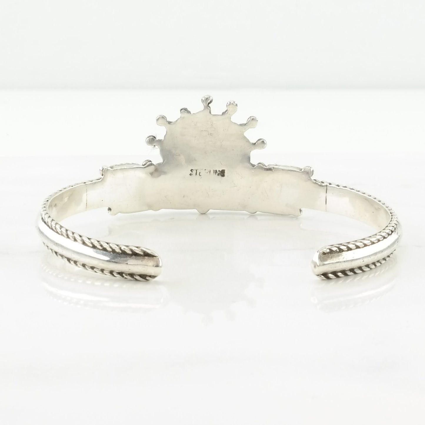 Southwest Sterling Silver Cuff Bracelet Blue Turquoise Needlepoint, Floral