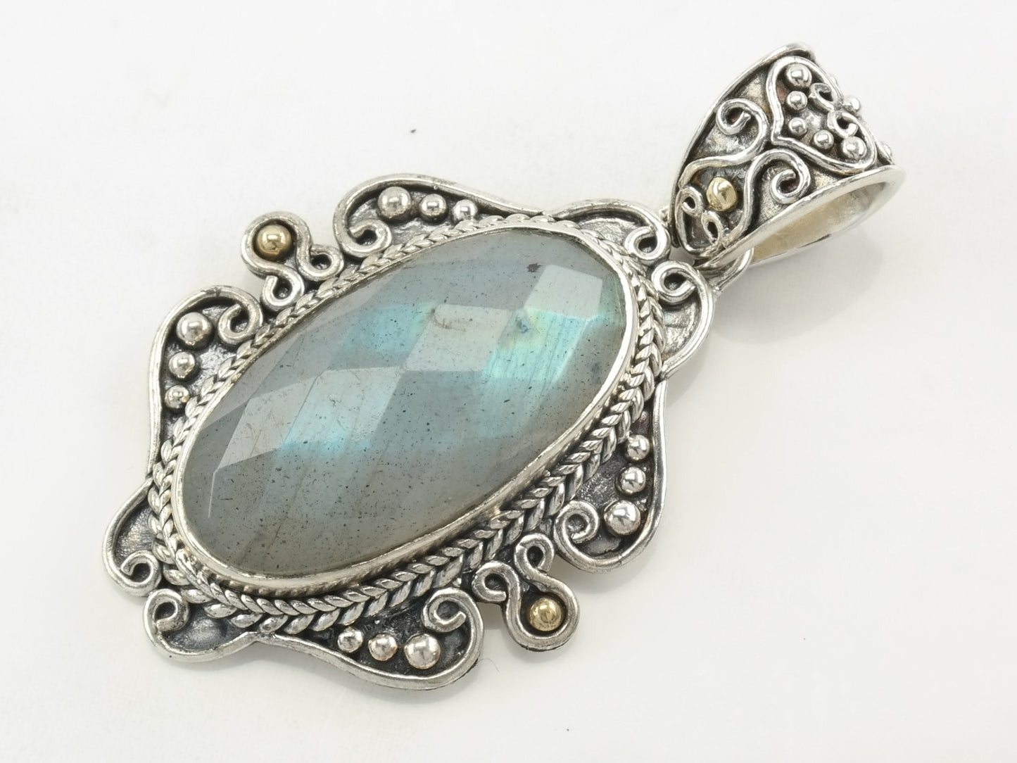 Vintage Labradorite 18K Gold Accent Sterling Silver Pendant