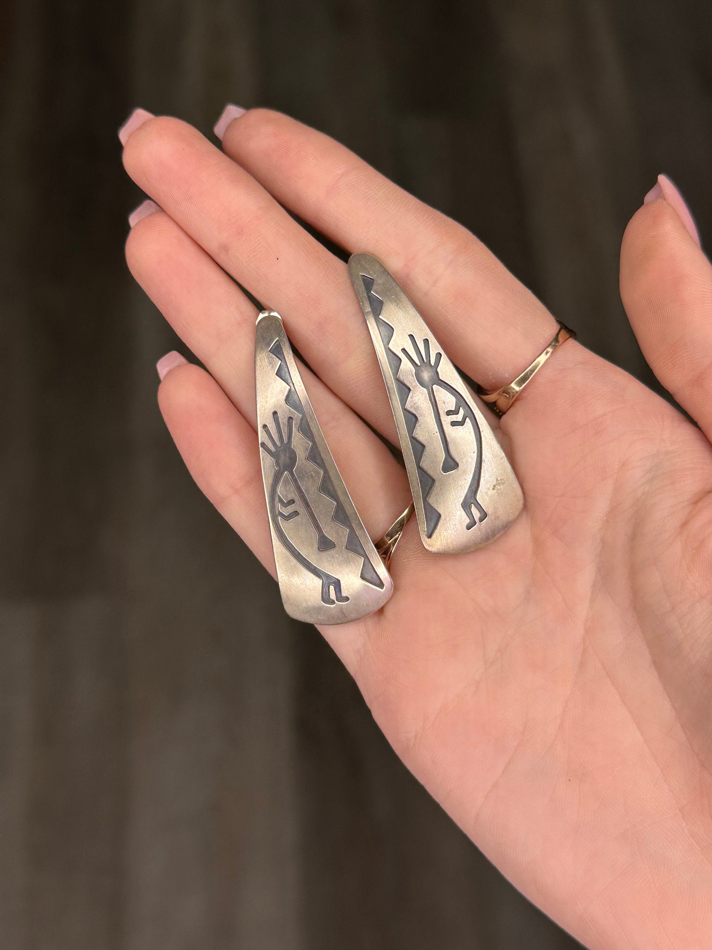 Southwest Sterling Silver Raindancer Overlay Stud Earrings