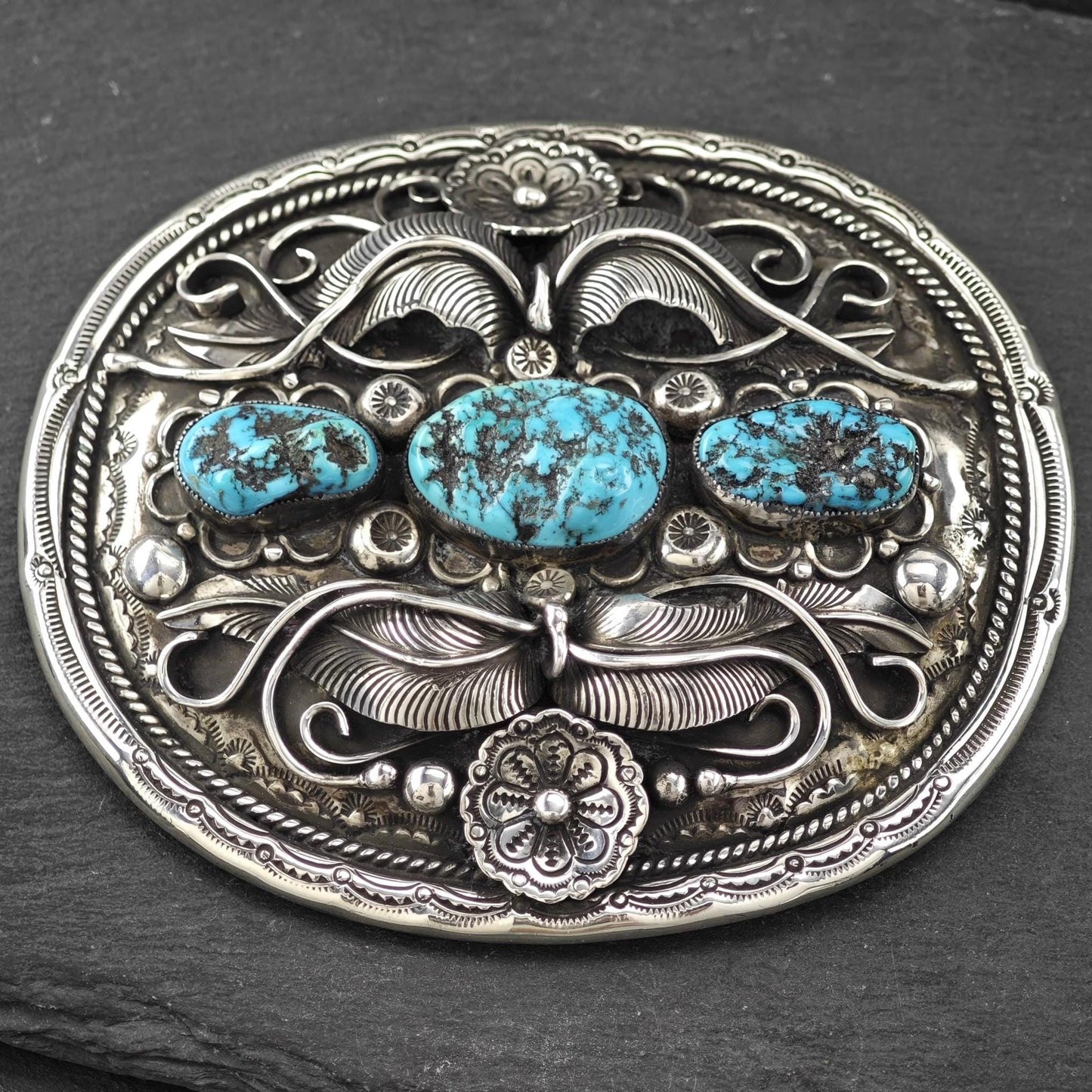 Native American Large Turquoise Belt Buckle Sterling Silver