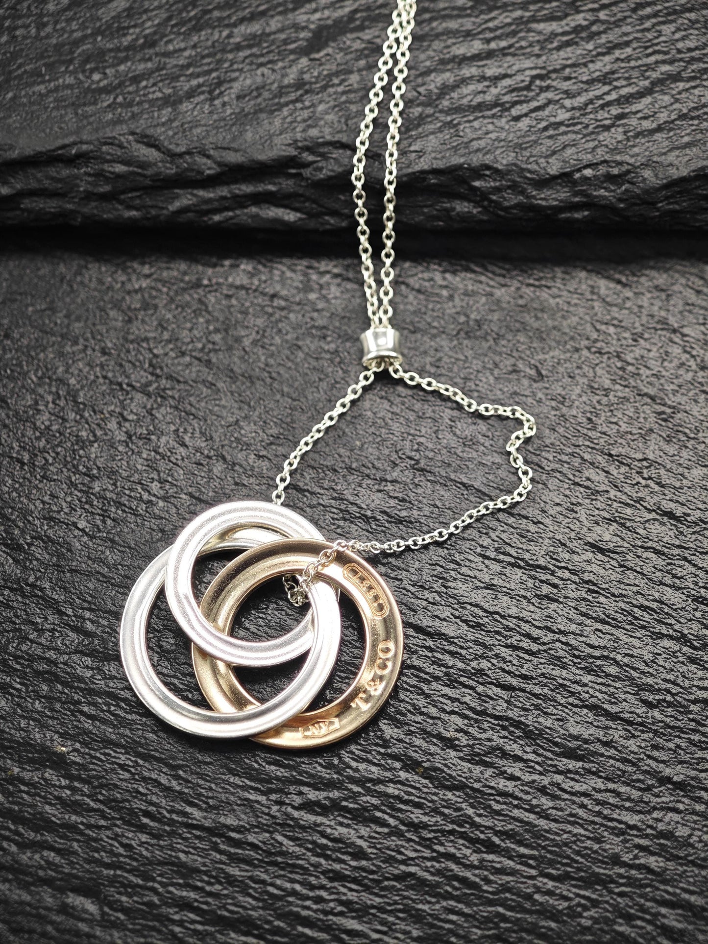 Vintage Tiffany Gold Tone 1837 Interlocking, Circles Necklace Sterling Silver N2494