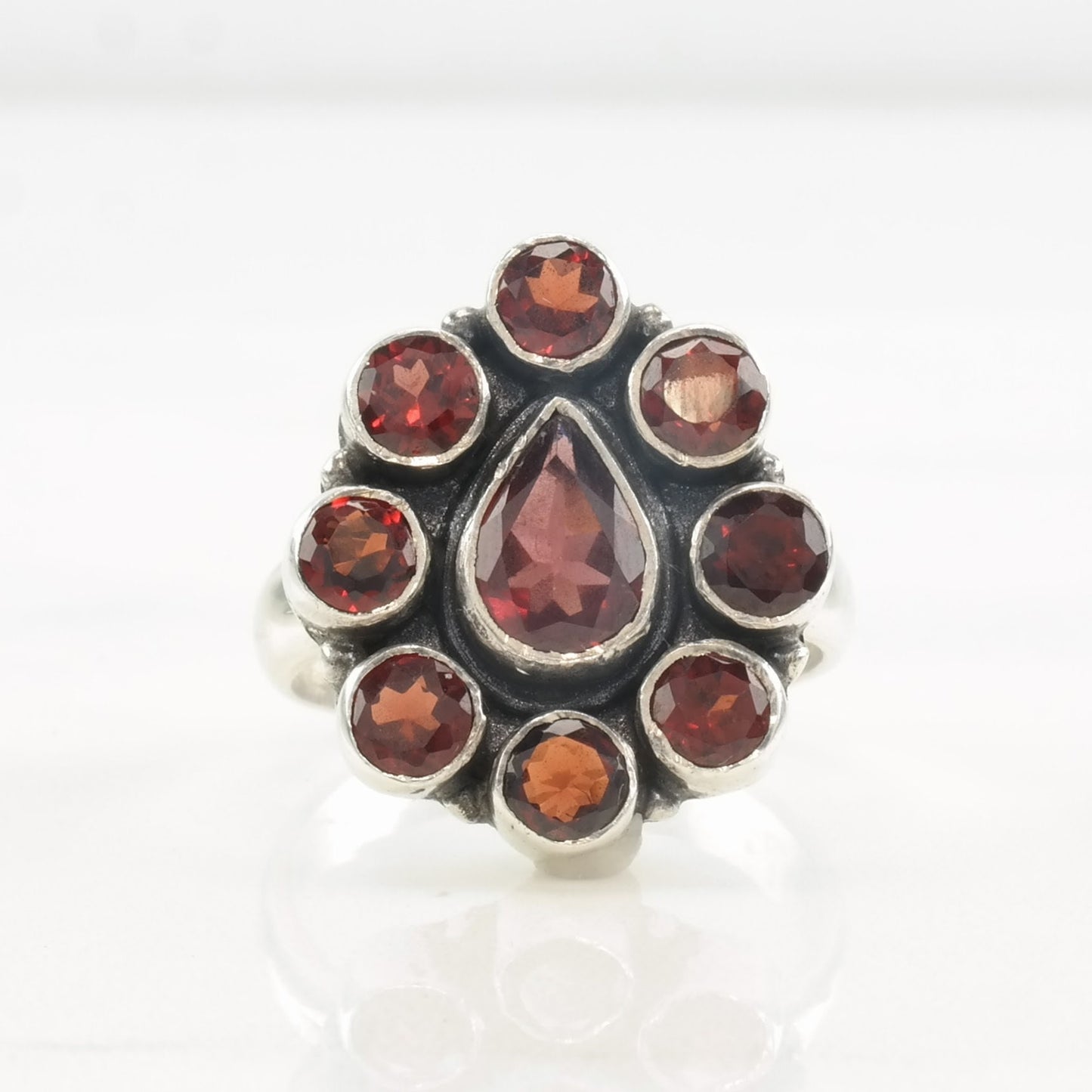 Vintage Sterling Silver Ring Garnet Cluster Size 7
