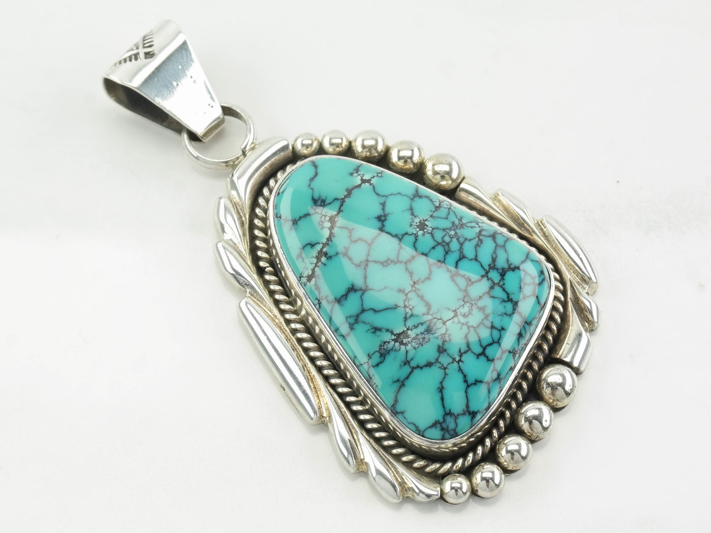 Vintage Aaron Toadlena Spiderweb Turquoise Sterling Silver Pendant