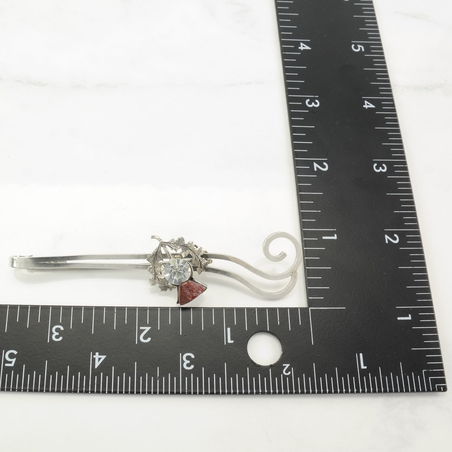 Antique Sterling Silver Brooch Scottish, Thistle Red Agate, Paste, Leaf B1543