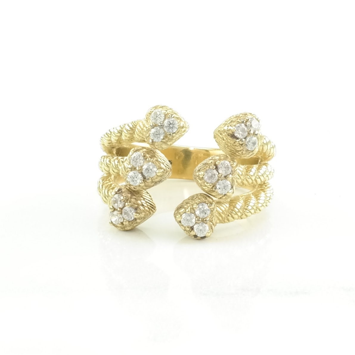 Vintage Judith Ripka Silver Ring DQCZ, Hearts Gold Plated Sterling Size 7