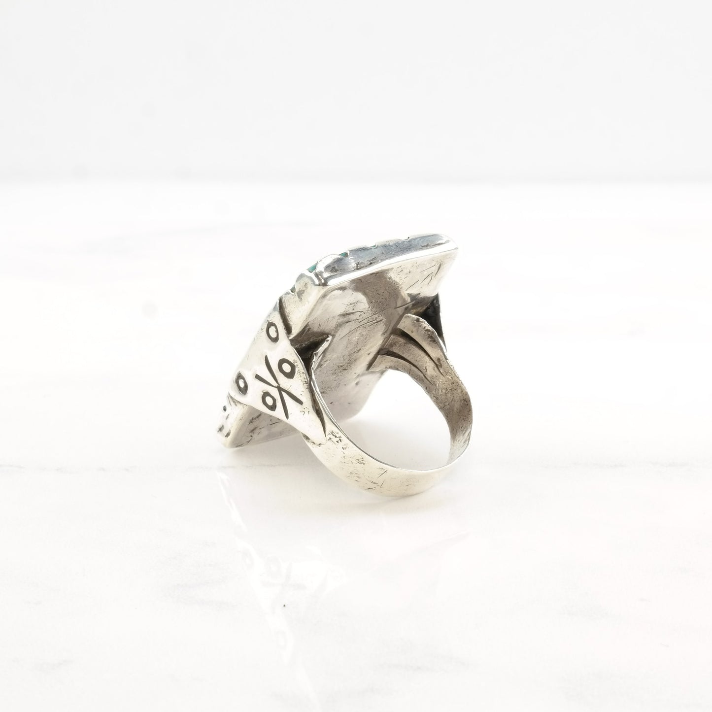 Vintage Southwest Silver Ring Turquoise Rectangle Large Sterling Size 11