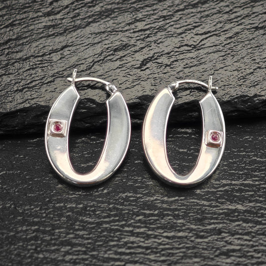 Elle Ruby Hinged Hoop Earrings Sterling Silver