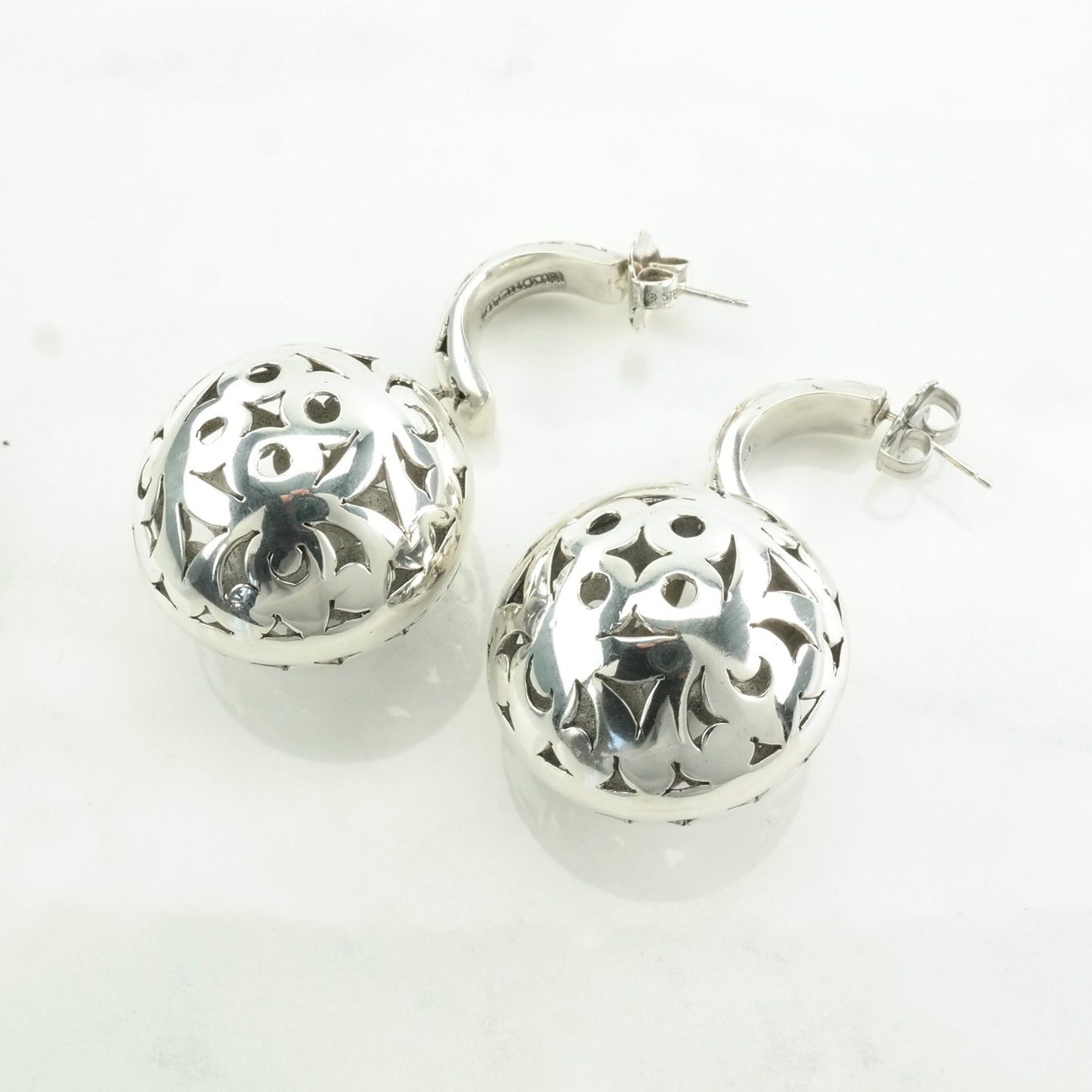 Vintage Sterling Silver Stud/Dangle Earrings Indonesia, Designer Floral Ball
