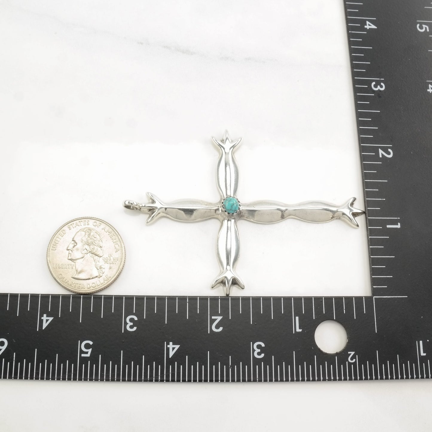 Vintage Native American Turquoise Cross Sterling Silver Pendant