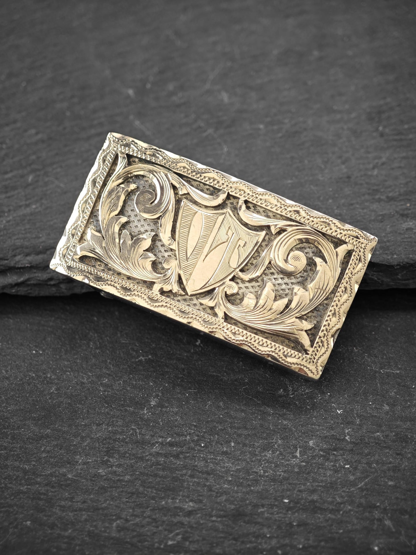 Vintage Alafina Mexico 10K, Belt Buckle Sterling Silver Initials VT