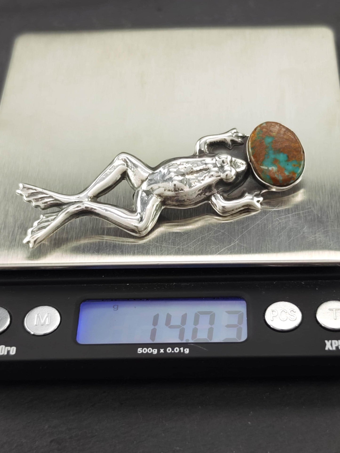 Turquoise, Frog Brooch Sterling Silver B2033