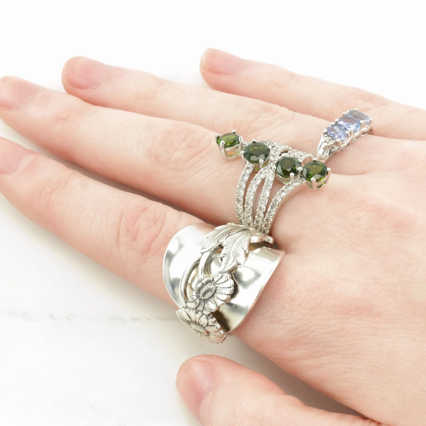 Vintage Sterling Silver Ring Chrome Diopside Spinel Dark Green Size 5