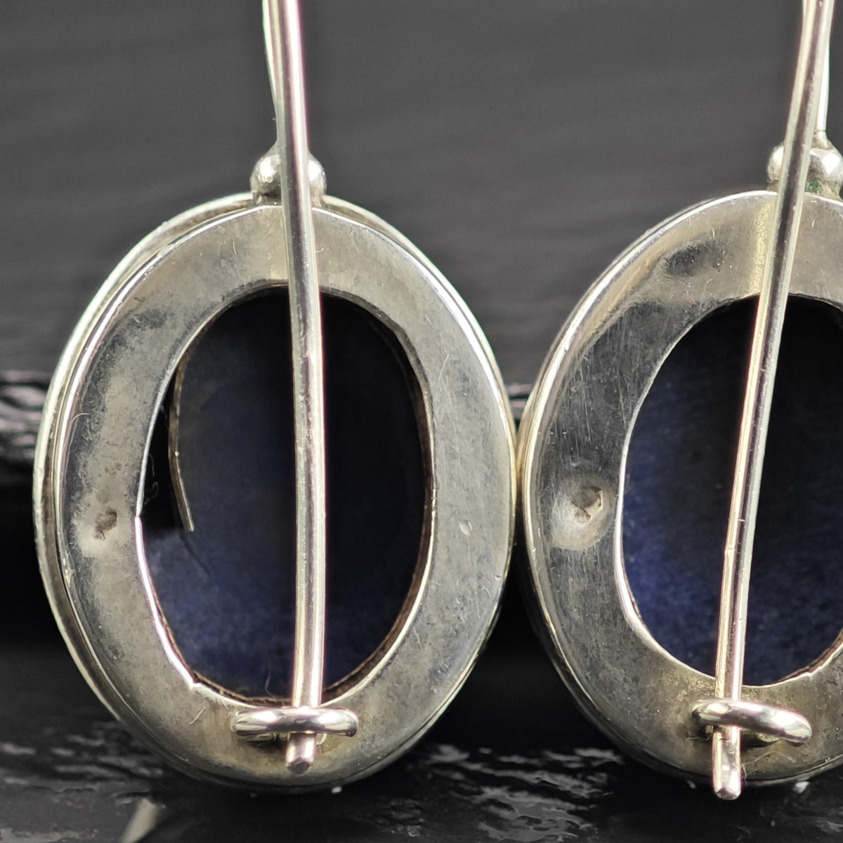 Vintage Lapis Oval Sterling Silver Dangle Earrings ER3215