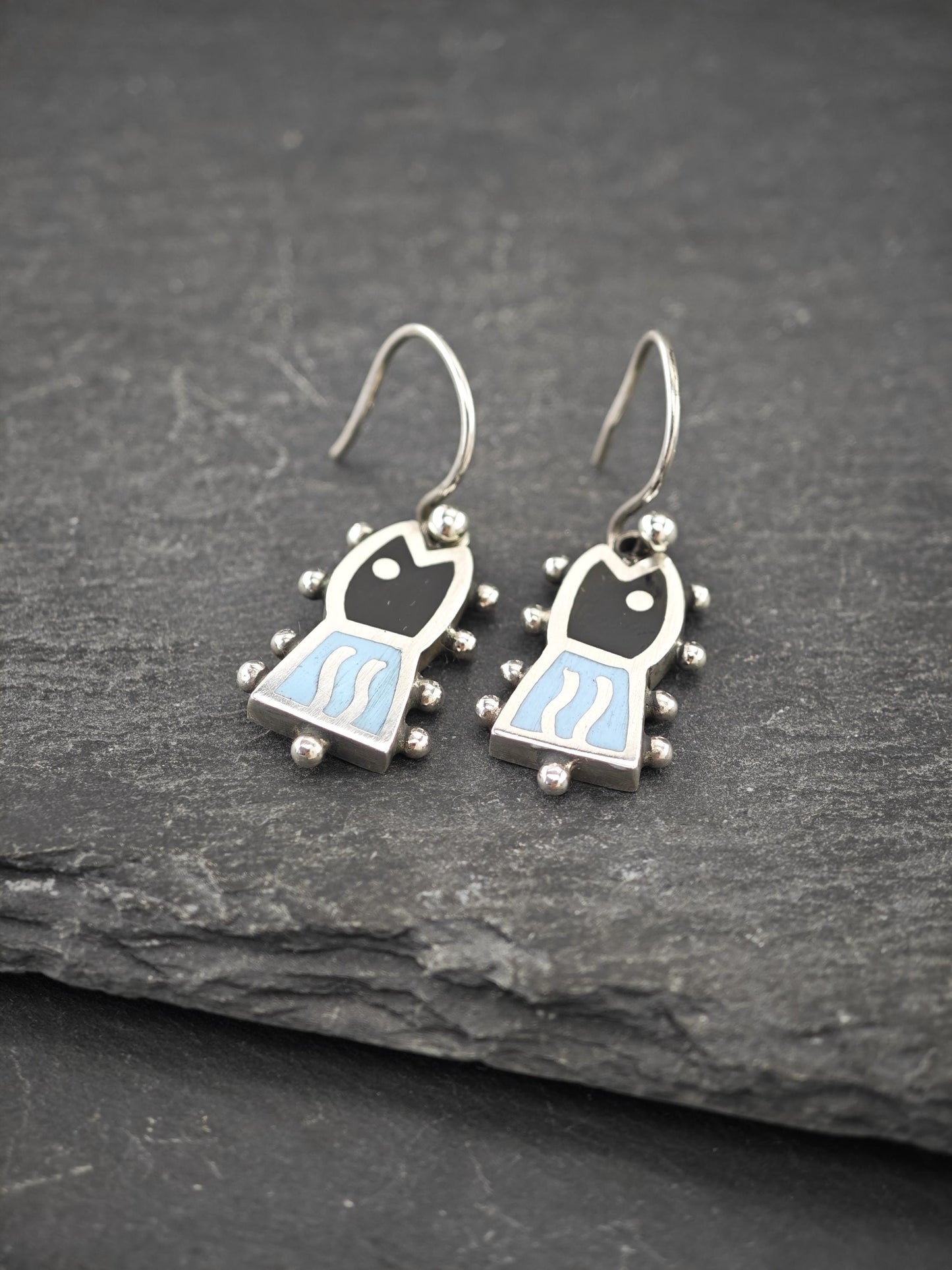 Jan Gjaltema Enamel, Fish Earrings Fish Hook Sterling Silver