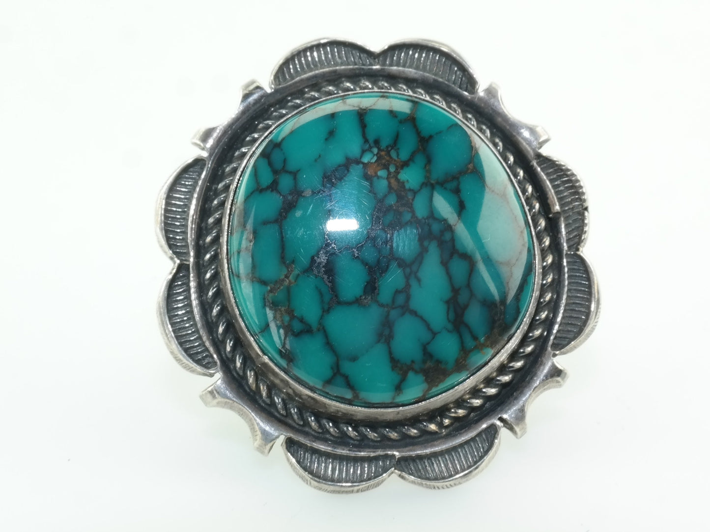 Vintage Native American Sterling Silver & Turquoise Ring | Size 8 | Spiderweb Turquoise | Southwestern Jewelry | Boho Chic | Statement Ring